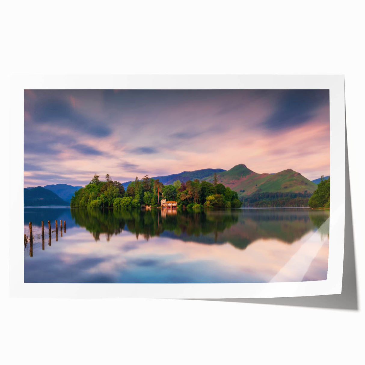 Extra large rolled print of Cumbria, England scenery with vibrant green landscapes and floral details.