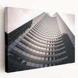 Large canvas print of the London skyline in muted gray and blue tones, ideal for kitchen wall art.