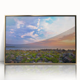 Art deco poster featuring a European Estonian scenery in muted gold tones on a framed acrylic.