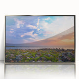 Large art print of a European Estonian scenery in muted earth tones, framed in silver acrylic.