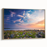 Framed canvas depicting a vintage-style Estonian landscape in muted gold and black tones, suitable for bedroom decor.