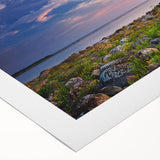 Art deco poster featuring a serene Estonian landscape in muted green and blue tones, ideal for dining room decor.