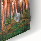 Large abstract wall art featuring a mid-century modernist design of a European scenery in muted blue and green tones on…