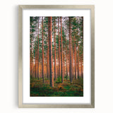 Extra large abstract art print of a textured Finnish landscape in muted earth tones, framed in silver.