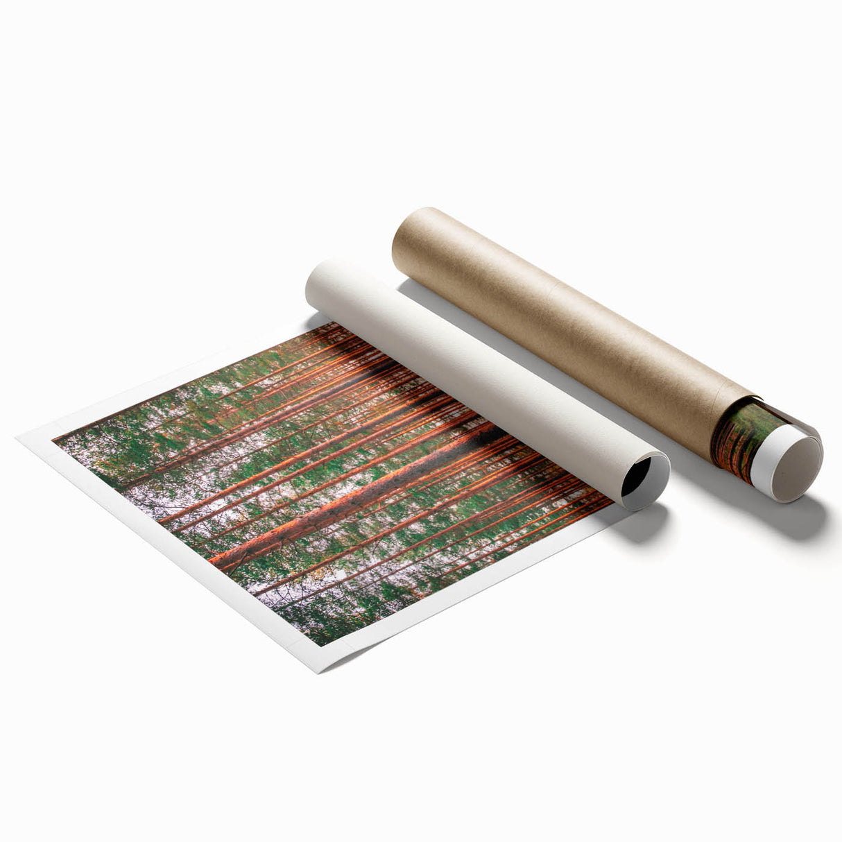 Extra large rolled canvas print depicting a serene Finnish landscape with lush greenery and a calm lake.