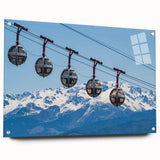 Acrylic print of the French Alps with vivid blue and white tones, suitable for dining room or bedroom decor.