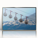 Large art print of French Alps scenery in muted earth tones on a silver-framed acrylic, ideal for nursery wall art.