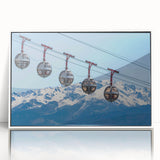 Mid-century modernist art of French Alps in muted earth tones on a white framed acrylic, suitable for nursery wall decor.