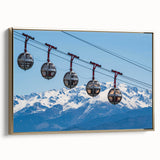 Framed canvas depicting a vintage-style landscape painting of the French Alps, in muted earth tones.