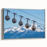 Landscape art painting of the French Alps in vibrant colors on a framed canvas, ideal for living room decor.