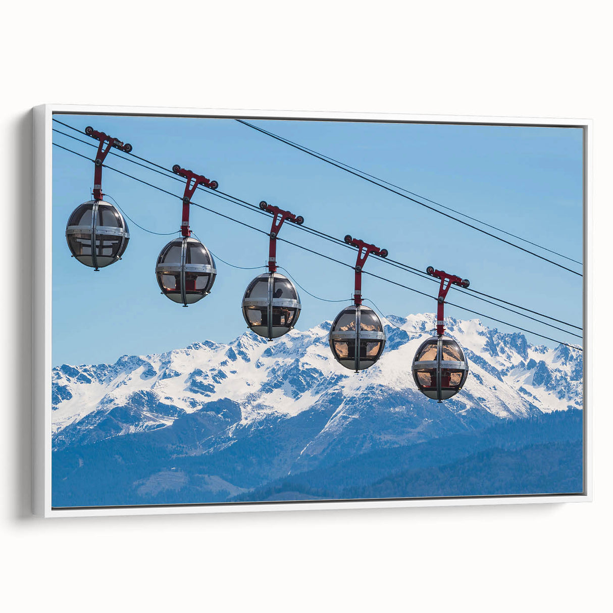 Vintage poster art of the French Alps in colorful hues on a large framed canvas, ideal for living room decor.