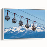 Vintage poster art of the French Alps in colorful hues on a large framed canvas, ideal for living room decor.