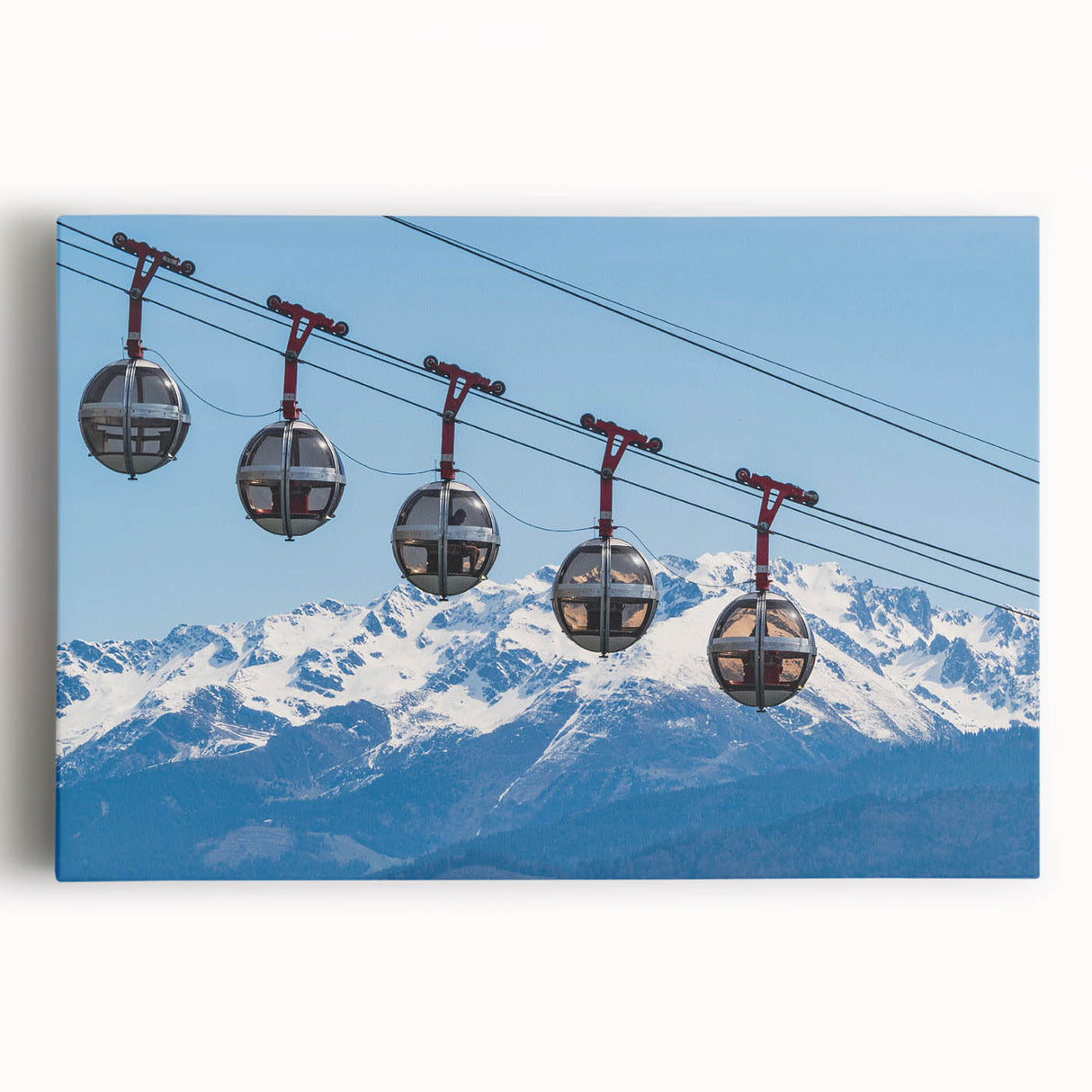 Black and white photograph of the French Alps on a stretched canvas, ideal for kitchen wall art.