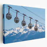 French Alps landscape on stretched canvas, featuring muted green and blue tones, ideal for kitchen wall art.