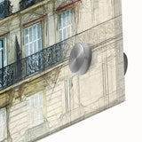 Large abstract wall art of Paris scenery in muted gray tones on acrylic glass, ideal for dining room ambiance.
