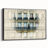 Black and white wall art depicting a vintage Paris landscape on framed canvas, ideal for bedroom decor.