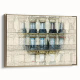 Framed canvas featuring a vintage-style Paris landscape in black and gold tones, ideal for bedroom wall art.