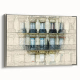Landscape art painting of Paris featuring colorful art on black background in a silver-framed canvas.