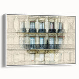 Vintage poster art of Paris with vibrant color accents on a large framed canvas, suitable for living room decor.