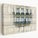 Paris cityscape with Eiffel Tower on large stretched canvas, in muted gray tones, ideal for kitchen wall art.