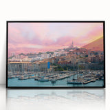 Large abstract wall art depicting a serene Provence landscape in muted earth tones, framed in black acrylic.