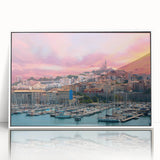 Mid-century modernist art depicting the Provence landscape in muted earth tones on a framed acrylic panel.