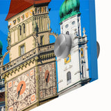 Mid-century modernist acrylic print of a Bavarian landscape in muted earth tones, ideal for dining room art.