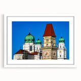 Textured abstract art print of a Bavarian landscape in muted earth tones, framed with a white mat, ideal for bedroom decor.