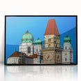 Large abstract wall art depicting a Bavarian landscape in muted earth tones on a framed acrylic print.