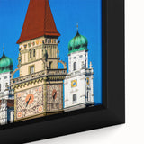 Extra large framed canvas of a textured, colorful Bavarian scenery in black, ideal for living room decor.