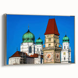 Landscape art painting of a Bavarian scene with colorful accents on a black vintage poster.