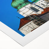 Art deco poster of Bavarian landscape in muted earth tones on rolled canvas, suitable for dining room decor.