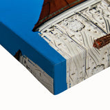 Large black and white landscape art painting of Bavarian scenery on stretched canvas, suited for bedroom wall art.