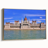 Framed canvas featuring a vintage-style landscape painting of a Hungarian scenery, with muted earth tones.