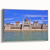 Landscape art painting of a Hungarian scenery on framed canvas, featuring vibrant colors with a vintage poster style.