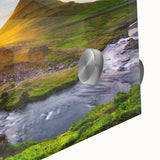 Large abstract wall art depicting a serene Icelandic landscape in muted blue and gray tones on acrylic glass.