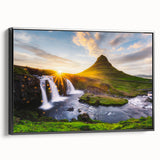 Black and white landscape art painting of an Icelandic scenery on framed canvas, suitable for bedroom wall decor.