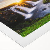 Art deco poster featuring a serene Icelandic landscape in muted blue and green tones on rolled canvas.