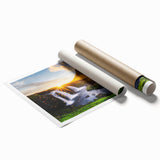 Extra large rolled print of a serene Icelandic landscape with muted green and blue tones.