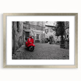 Extra large wall art depicting an abstract textured print of Rome scenery in muted earth tones, framed in silver.