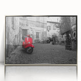 Acrylic print of a Rome cityscape with muted earth tones in a silver frame, fitting as modern art wall decor.