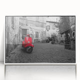 Mid-century modernist art depicting Rome's skyline in muted earth tones on a framed acrylic, ideal for nursery wall art.