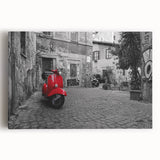 Black and white photograph of Rome on stretched canvas, showing architectural details, ideal for kitchen wall art.