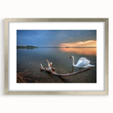 Extra large abstract art print of a textured European landscape in muted earth tones, framed in silver.