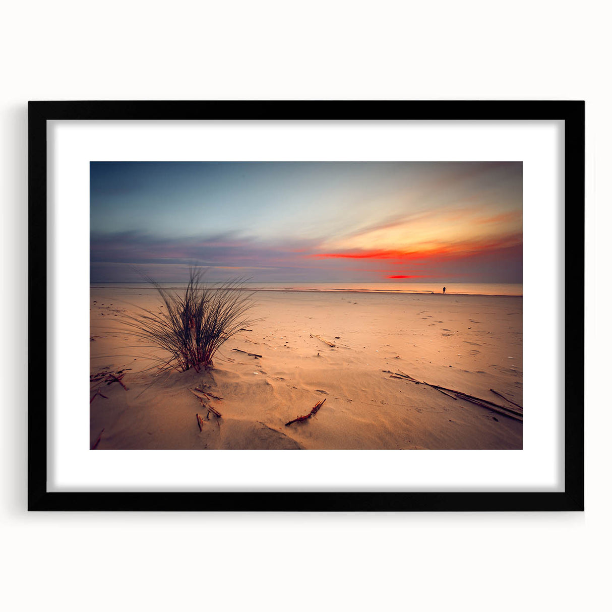 Extra large abstract art print featuring a textured, colorful depiction of a European scenery in a black frame.