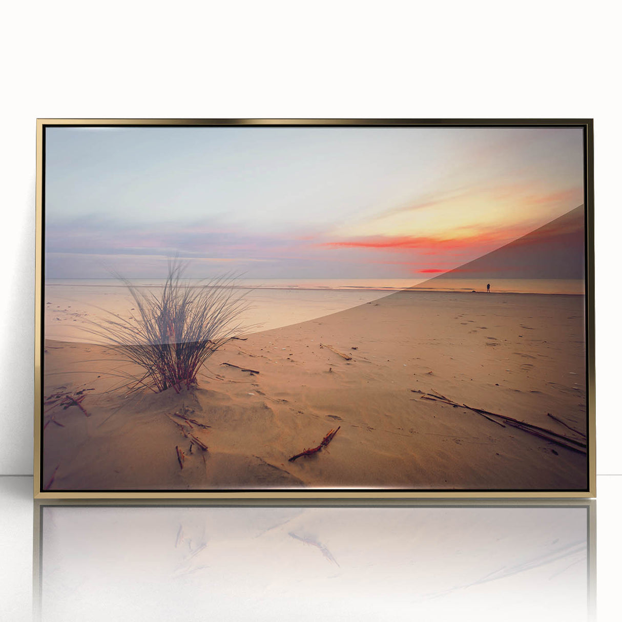 Art deco poster of a European Lithuanian landscape in muted gold tones, framed acrylic, ideal for modern art wall decor.