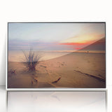 Acrylic print of a mid-century modernist European Lithuanian landscape in soft pastel shades, ideal for nursery wall art.