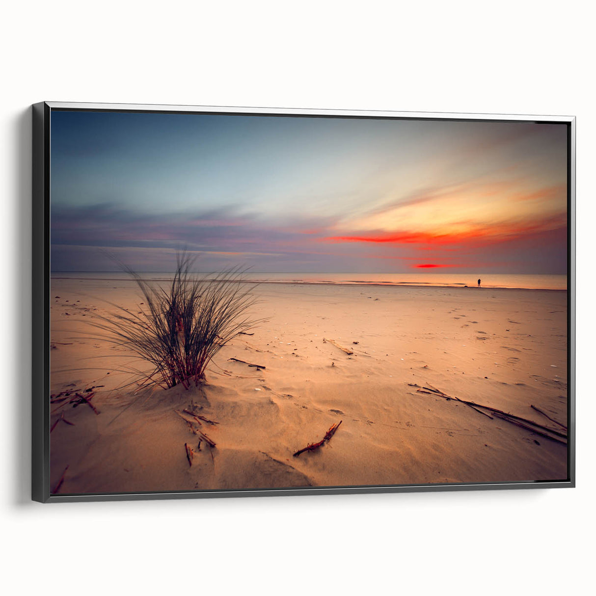 Black and white framed canvas of a vintage European landscape, ideal for bedroom decor.