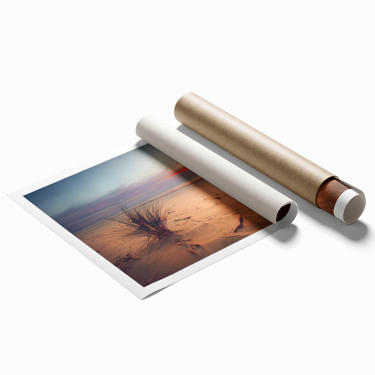 Extra large rolled print of a serene Lithuanian landscape with soft floral elements, ideal for classy bathroom wall art.