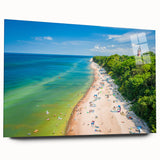 Large abstract wall art depicting a European scenery in muted earth tones on acrylic glass.